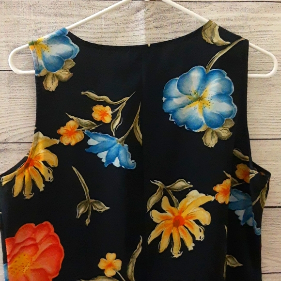 NY&Co Floral Watercolor Print Tank Dress VTG 90s Navy Blue Orange Yellow Size 8 - Picture 9 of 16